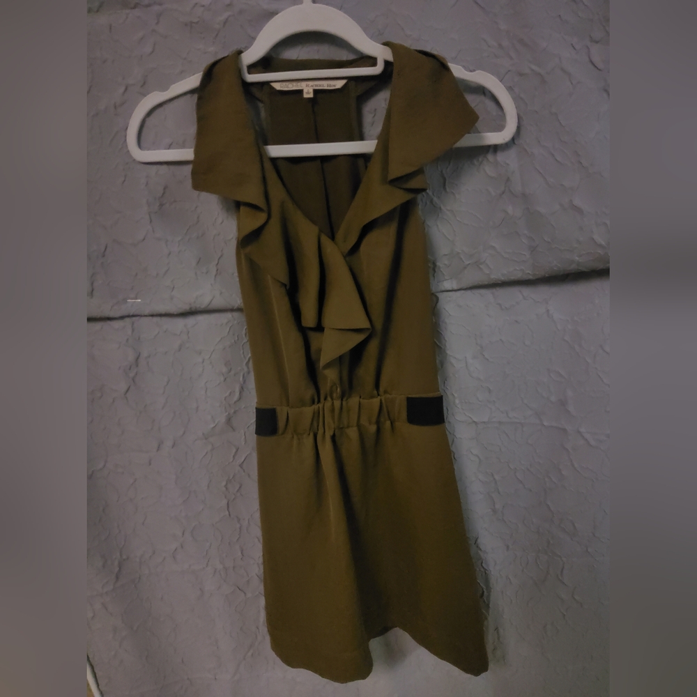 Fit N Flare Army Green Silky Mini Dress By Rachel Roy